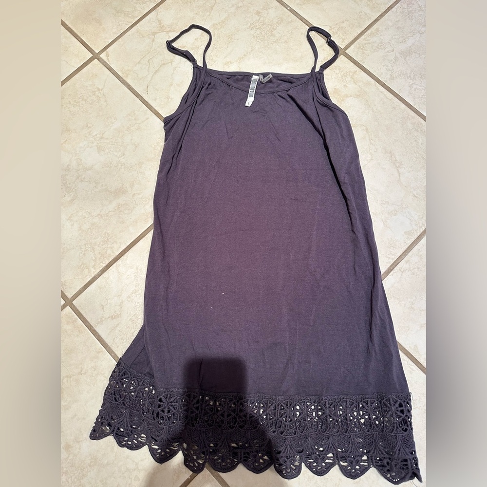 Black Crochet Hem Slip nightgown pajama nightie sz large spaghetti strap chemise